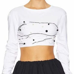 Susan Fang White Beaded Long Sleeve Crop Top XS New With Tags Minimalist Modern